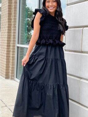 Sofi the label. Women’s Black Ruffle Tiered Maxi Dress - Elegant Everyday